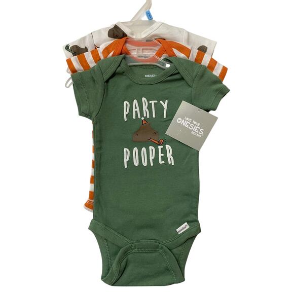 Gerber Baby Bundle 0-3 mo. Outfit and 3 Snap Tees Party Pooper Dinosaurs - Picture 1 of 7